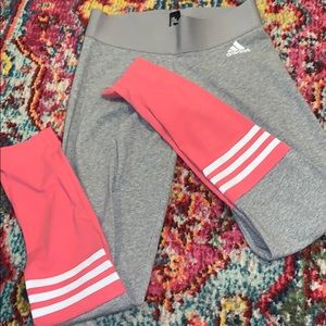 Adidas pink and grey color-block leggings